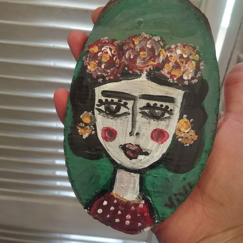 Wood painting of Frida face, hanging decoration