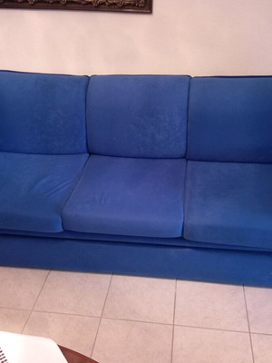 3-Seater Sofa used, convertible to bed, electric blue velour