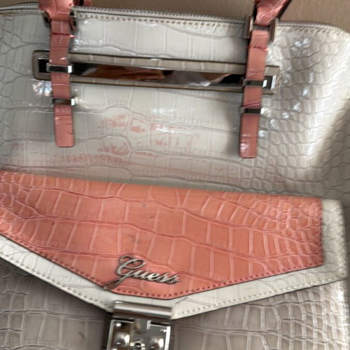Guess Croco shoulder bag used, white and pink