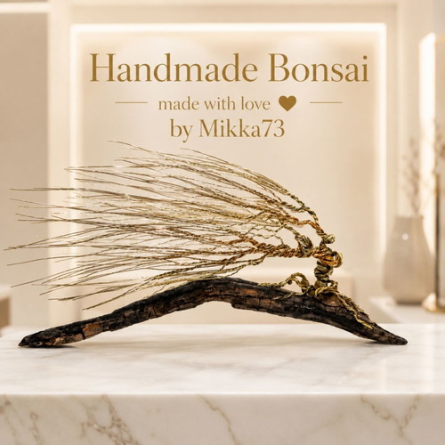 Unique bonsai made of copper wire and wood, new