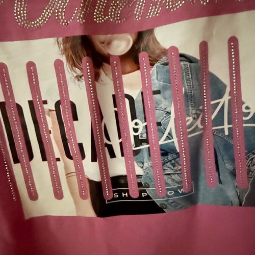 Pink oversized T-shirt with Valentine print and rhinestones like new, XL-XXL