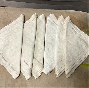 Set 6 λευκές/κρεμ υφαντές πετσέτες φαγητού, vintage 50s