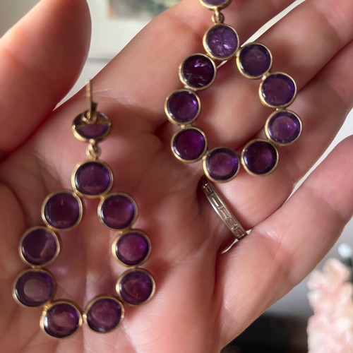 Amethyst cabochon earrings silver gold plated 925 k18 new