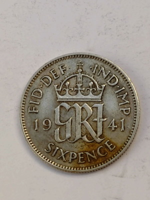 British sixpence silver coin 1941