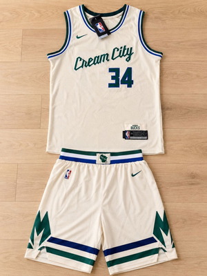 NBA σετ Giannis Antetokounmpo #34 Milwaukee Bucks Cream City, φανέλα και σορτς