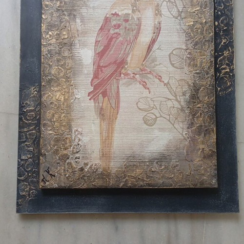Wall painting with parrot design on double canvas and wood 40x50 new