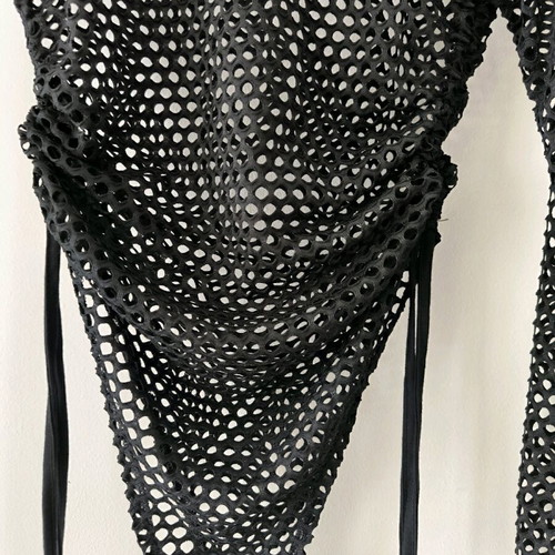 Fishnet bodysuit new, black, long-sleeve with adjustable laces