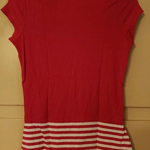 Red blouse with stripes and decorative knot like new