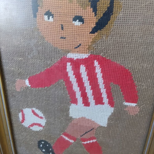 Embroidered framed artwork used 38×25 cm, hand-stitched