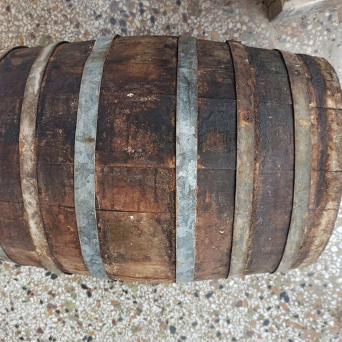 Old oak barrel used with cork stopper and plastic spigot