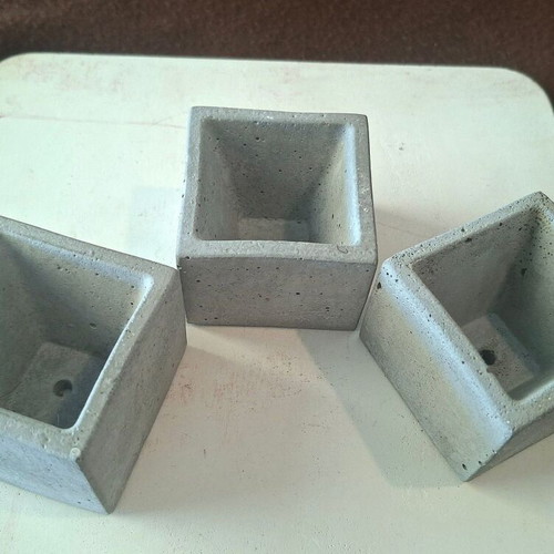 Set of 3 handmade concrete mini flower pots, gray