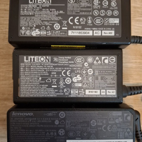 Laptop chargers pack of 3, 65W (2x LiteOn & 1x Lenovo)