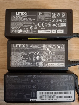 Laptop chargers pack of 3, 65W (2x LiteOn & 1x Lenovo)