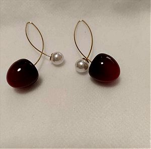 Ανοιξιάτικα  σκουλαρίκια κεράσι με άσπρη πέρλα/ Cherry & Pearl Earrings