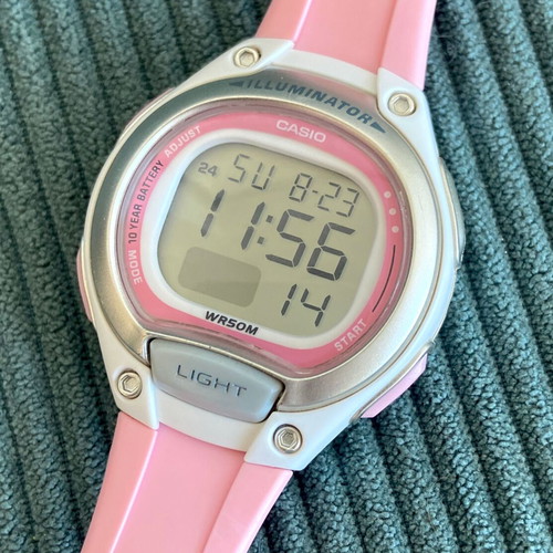 Casio LW 203 women's watch, pink and grey rubber strap