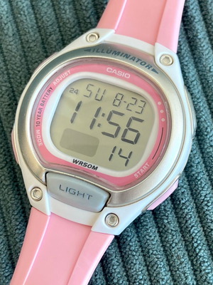 Casio LW 203 women's watch, pink and grey rubber strap