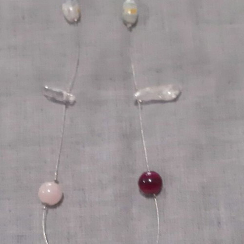 Kristine long necklace with natural pink and white stones, silver 925