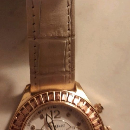 Vogue watch waterproof with chronograph, like new, beige leather strap