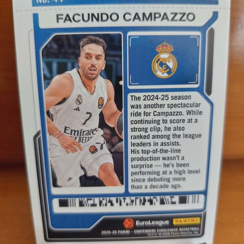 Euroleague Contenders Facundo Campazzo Real Madrid Game Ticket 31/125 new