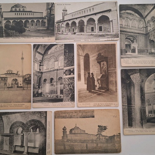 Prewar card postal used, pack of 9 Saint Sophia Thessaloniki