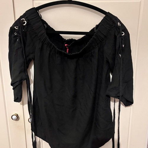 Melrose black off shoulder blouse with ties, size 36