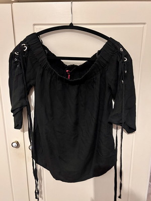 Melrose black off shoulder blouse with ties, size 36