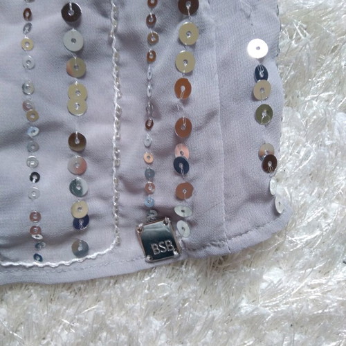 BSB one-shoulder top like new, gray with silver sequins, size 40