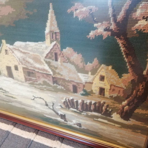 Embroidered painting used antique with ornate frame 120x60cm