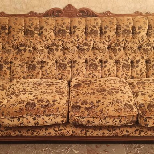 Vintage living room set with large sofa and armchairs
