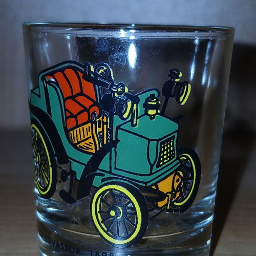 Vintage 1950s shot glass with Panhard-Levassor 1895 design like new