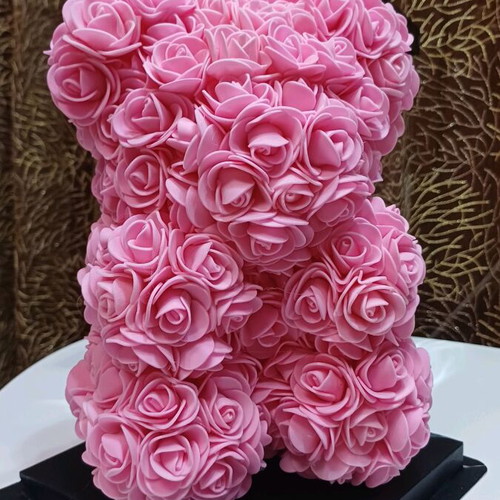 Bear made of artificial pink roses new