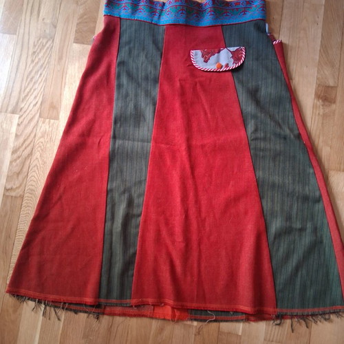 Boho skirt with patchwork in excellent condition, 100% wool