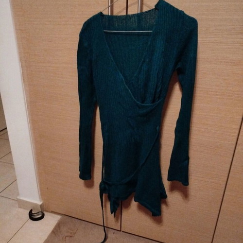 Long petrol pullover Italy like new, wool, one size