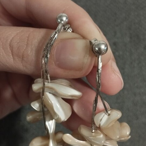 Silver 925 Earrings with White Shell-Like Elements, like new