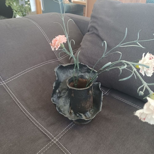Ceramic designer vase used, anthracite color