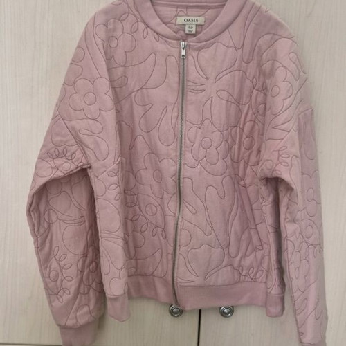Bomber jacket Oasis ροζ σαν καινούργιο με κεντητά floral σχέδια, μέγεθος L