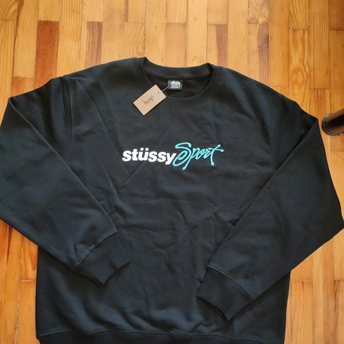 Stussy Sport Sweatshirt Medium new, black with blue embroidery front