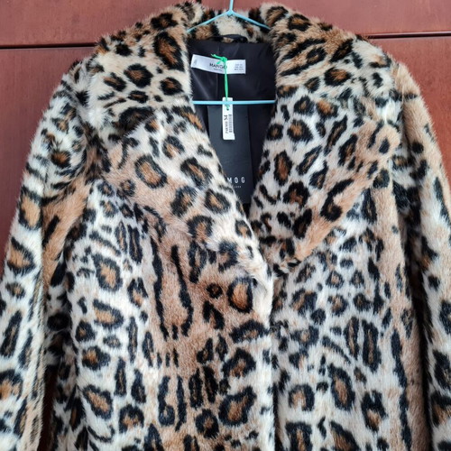 Mango faux fur coat, small, beige and brown