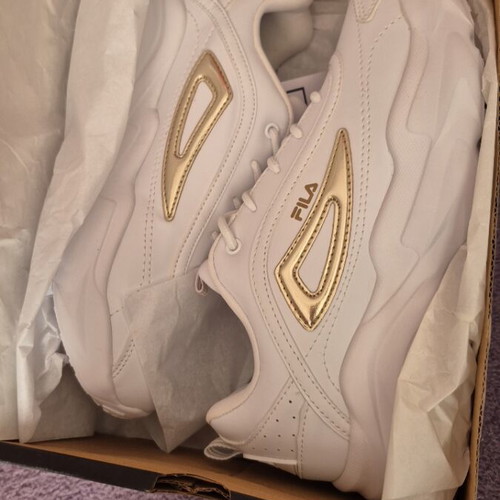 Fila women's white sports shoes with gold detail new
