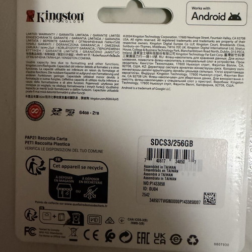 Kingston Canvas Select Plus microSDHC 256GB Class 10 UHS-I 150MB/s new with adapter