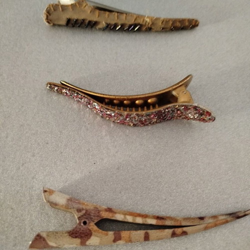 Hair Clips set of 3 used with leather, beads, glitter, and camouflage design
