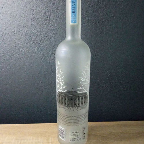 Large empty Belvedere 1.75 lit. bottle used with light