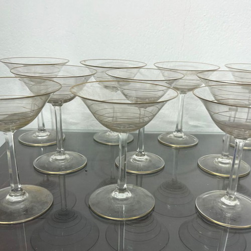 Ποτήρια Cocktail ή Champagne μεταχειρισμένα, vintage, σετ 10 με χρυσές λεπτομέρειες