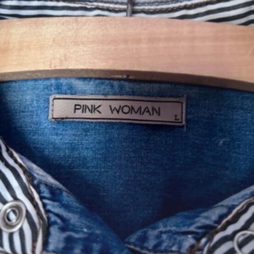 Jean shirt Pink Woman used, size L, blue