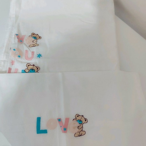 Baby sheet with pillowcase embroidered, like new, 100% cotton
