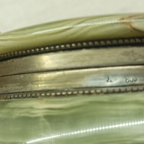 Italian jewelry box made of natural onyx with 800 silver, used, vintage