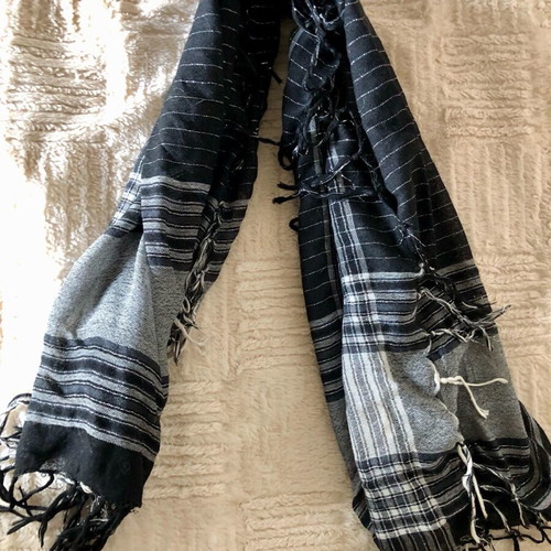 Black and white scarf like new with silver threads