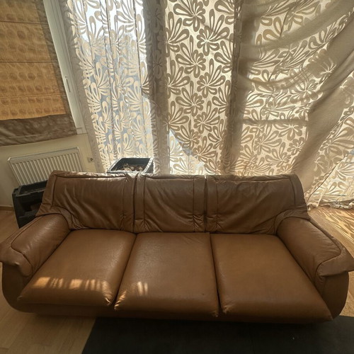Leather sofa set, three-piece, genuine leather