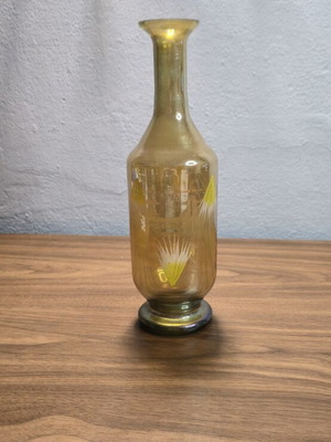 Vintage glass vase amber with hand-painted flowers