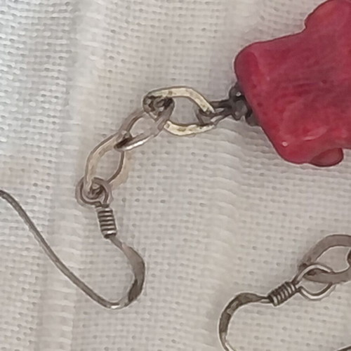 Handmade 925 Silver Earrings with Natural Red Coral